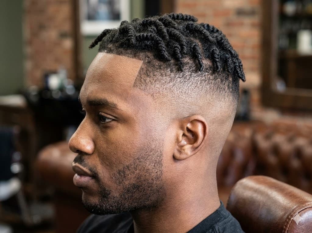 High Taper Fade Black Male vertical height emphasizes retro hip-hop golden era style, round square faces hip-hop retro sport style